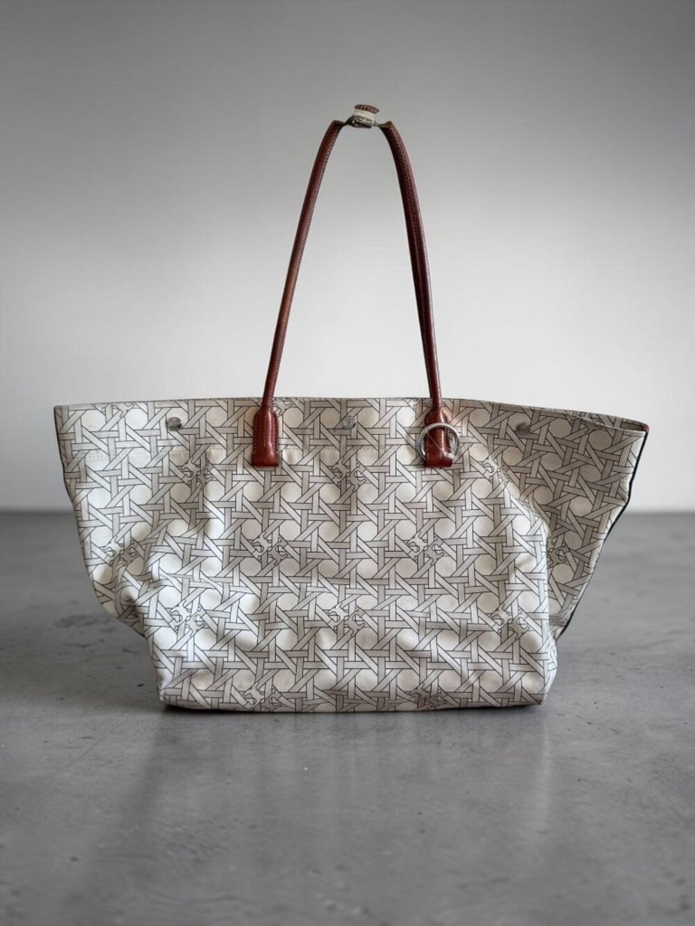 TORY BURCH Cream Basketweave Large Tote Shoulder Bag